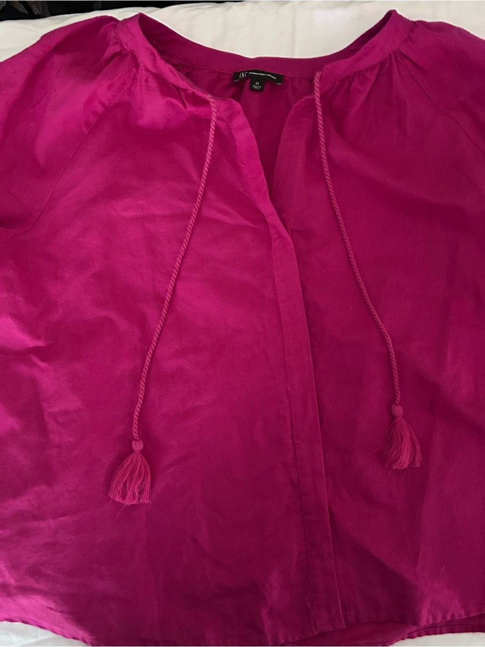 INC International Concepts Fuchsia Tassel Tie Linen Blouse